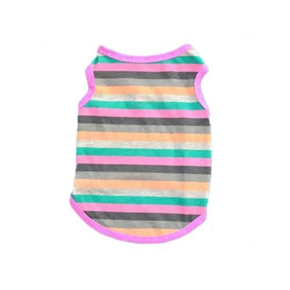 Striped‎ Dog Tank Top Pink Orange Green Grey Sleeveless Pet Shirt Size Large NEW
